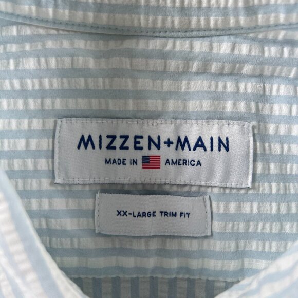 Mizzen Main Seersucker Striped Performance Trim Fit Button Up Shirt Men 2XL Prep - Picture 3 of 16